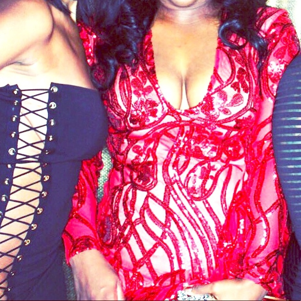 Red  sequin Versailles birthday New Years gown
